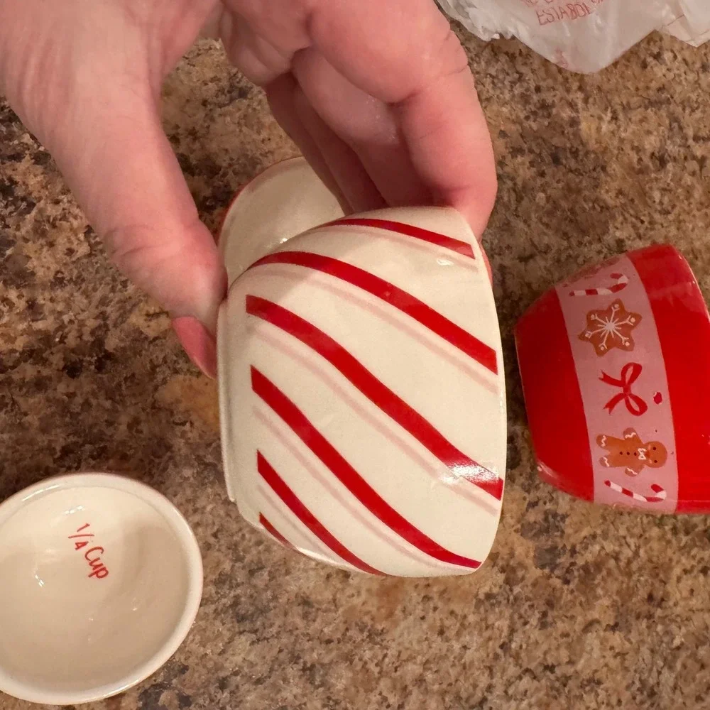 Christmas Gingerbread Man Measuring‎ Nesting Cups Set Stoneware Baking Kitchen